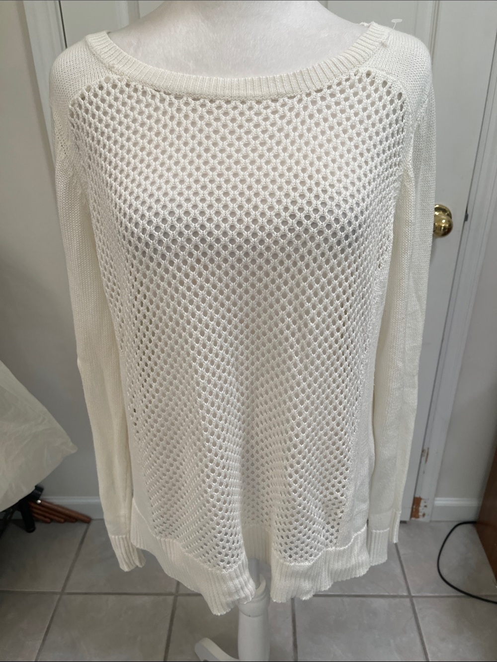 Apt. 9 Cream Open-Weave Scoop Neck Sweater SZ L